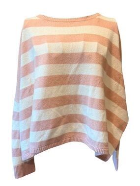 Minnie Rose 100% Cashmere Pink Stripe Oversized Crewneck Sweater M/L